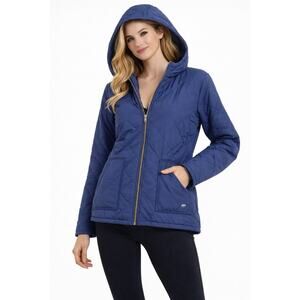 Polar King Women Quilted Hooded Puffer Jacket Blue Full Zip Coat Large L NWT New